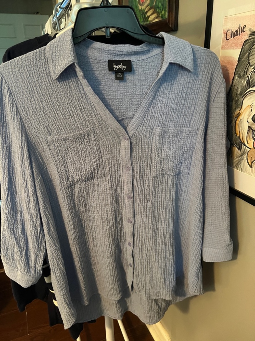 by & by Light Blue Textured Button-Up Shirt